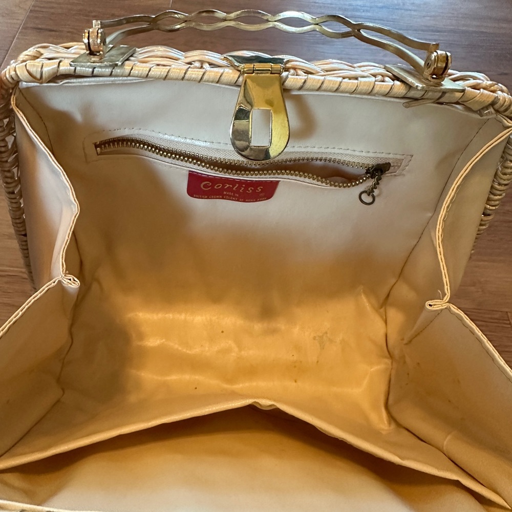 Woven Mini Handbag in Natural Rattan with Gold Hardware - Picture 3 of 13